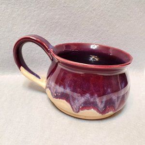 Hand Crafted Studio Pottery Soup Mug, Signed Large Coffee Cup, Purple Drip Glaze
